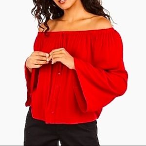 Like New Express Bohemian Boho Bell Sleeve Flare Red Blouse